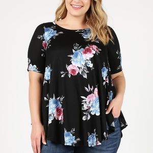 Emetla Plus Size Floral Tunic Top - Black